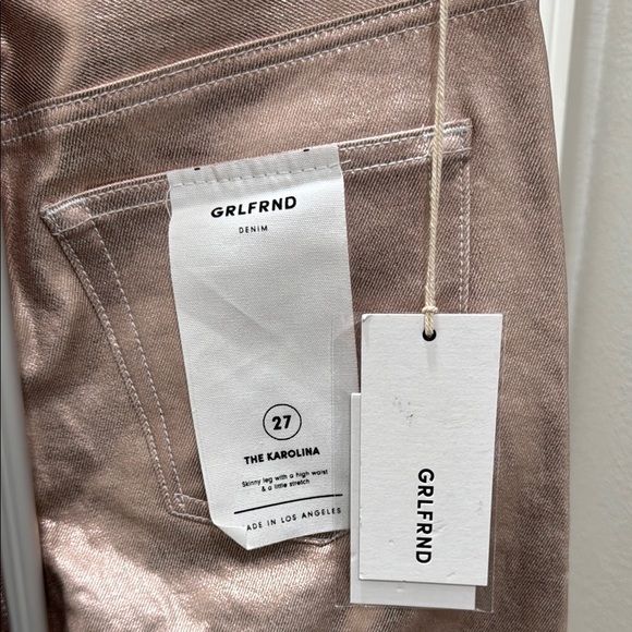 NWT GRLFRND Karolina Pink Metallic Skinny Jeans Size 27 Festival Disco Luxury - Picture 7 of 16